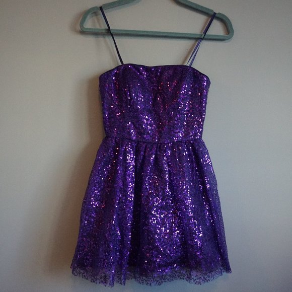 Adrianna Papell Dresses & Skirts - Hailey Logan by Adrianna Papell Purple Sequins Strapless Bodice Dress size 3/4